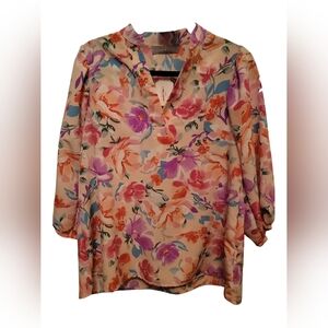 Floral V-Neck Blouse - Multicolor